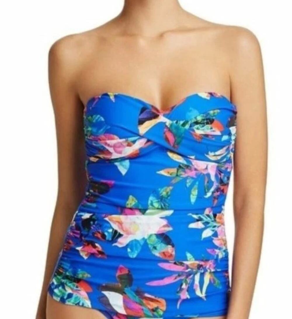 La Blanca Blue Tropical Floral Tankini Swimsuit Top